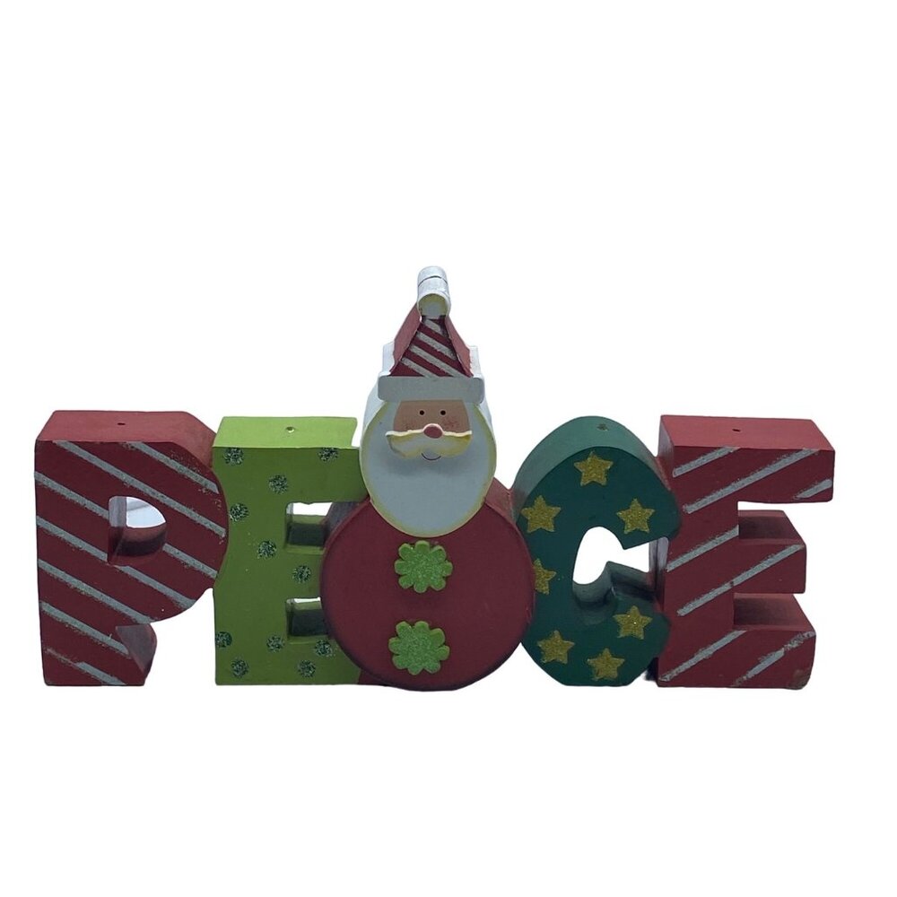 Christmas Santa‎ Claus PEACE Wooden Block Decoration 9.25”x 4.75” Decor